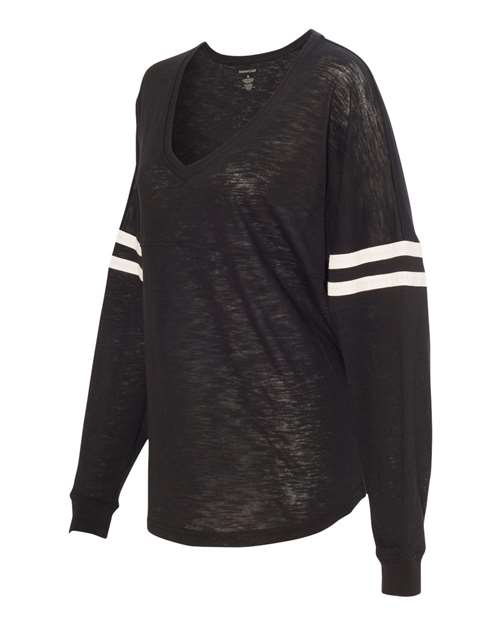 Boxercraft Women's Slub Jersey Varsitee V-Neck Long Sleeve T-Shirt Boxercraft