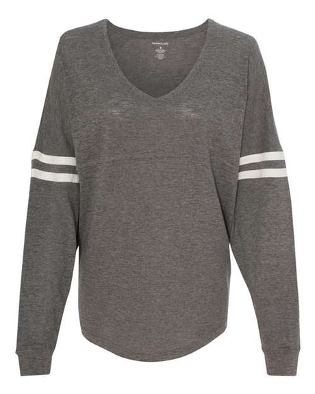 Boxercraft Women's Slub Jersey Varsitee V-Neck Long Sleeve T-Shirt Boxercraft