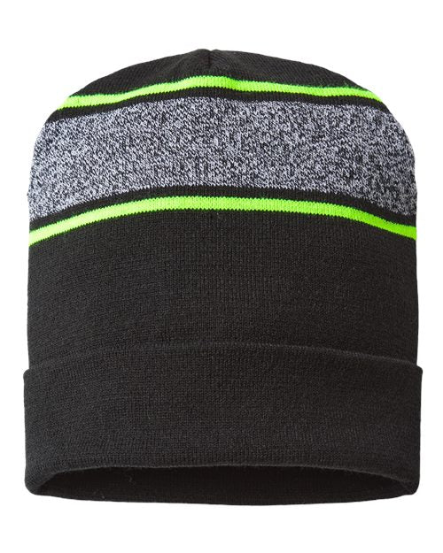 CAP AMERICA Men's USA-Made Variegated Striped Cuffed Beanie CAP AMERICA