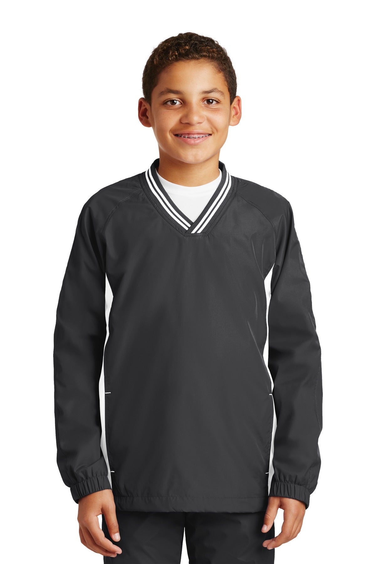Sport-Tek Youth Tipped V-Neck Raglan Wind Shirt YST62