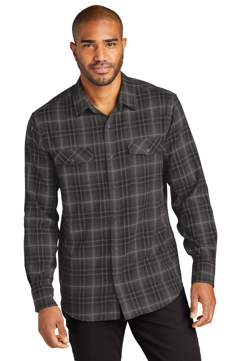 Port Authority Long Sleeve Ombre Plaid Shirt. W672