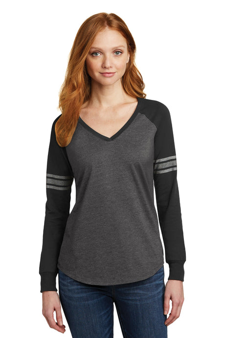 District Women's Game Long Sleeve V-Neck Tee. DM477 District