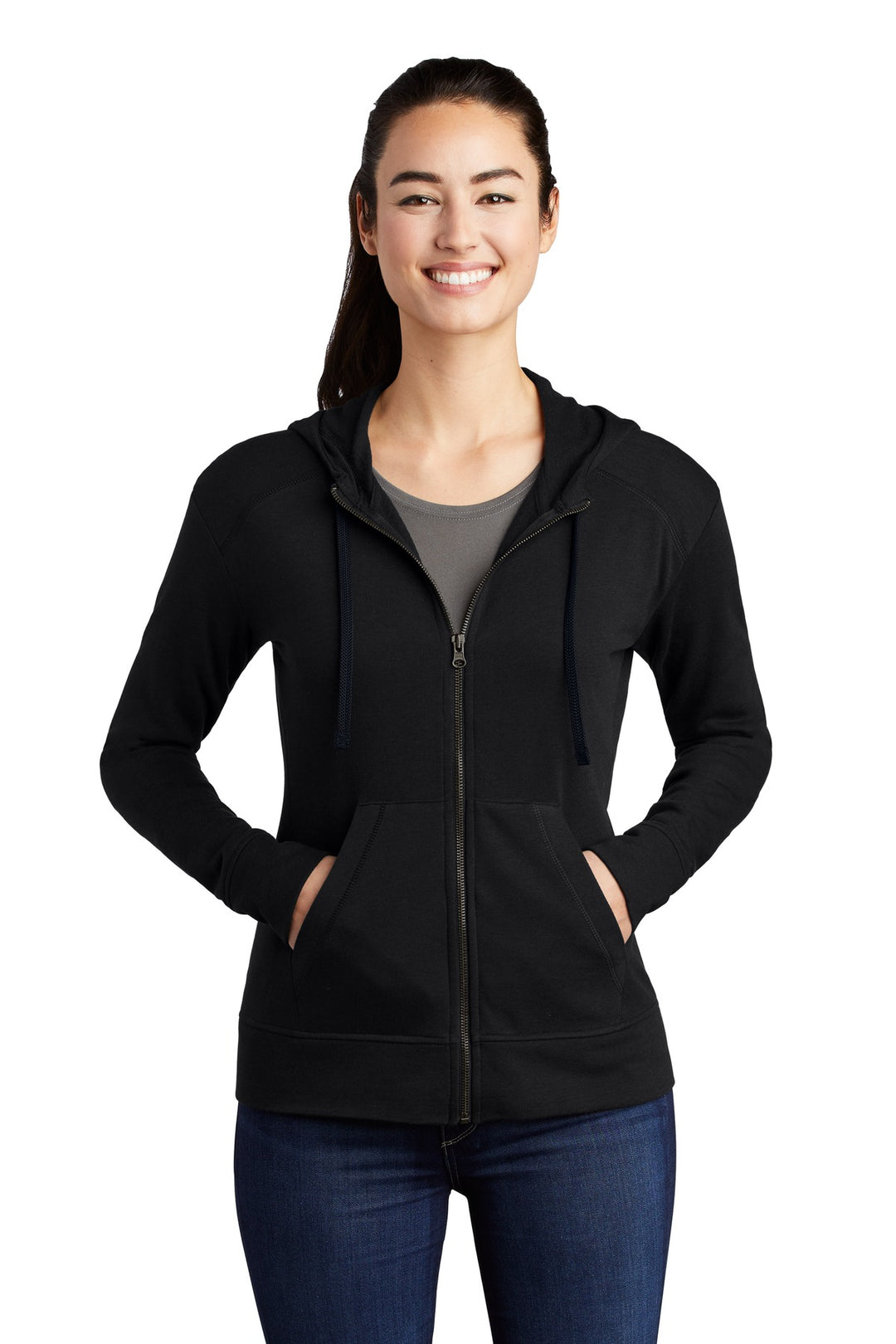 Sport-Tek Women's PosiCharge Tri-Blend Wicking Fleece Full-Zip Hooded Jacket. LST293