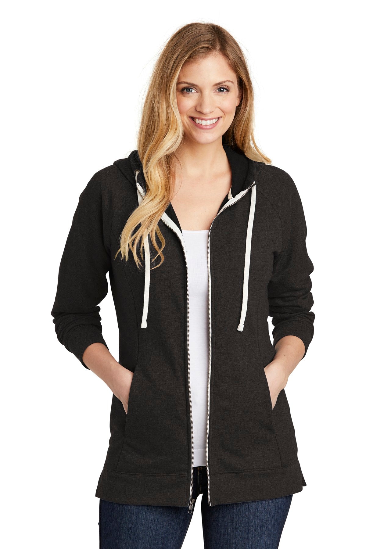 District Women's Perfect Tri French Terry Full-Zip Hoodie. DT456 District