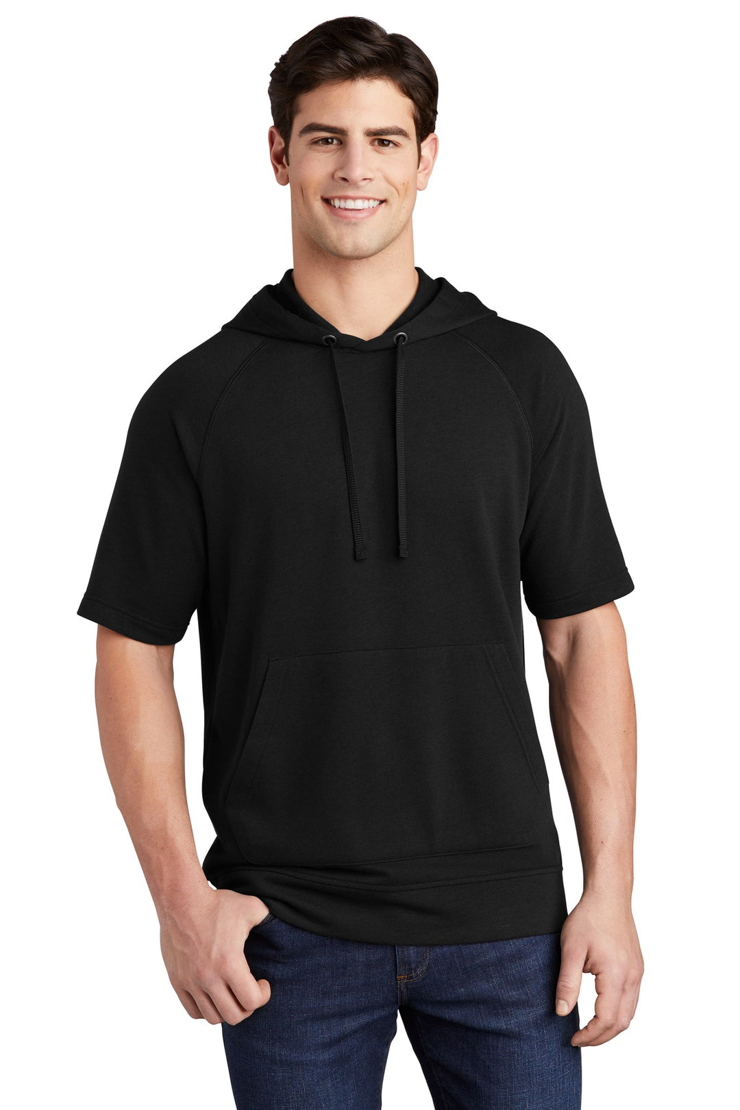 Sport-Tek Men's PosiCharge Tri-Blend Wicking Fleece Short Sleeve Hooded Pullover ST297