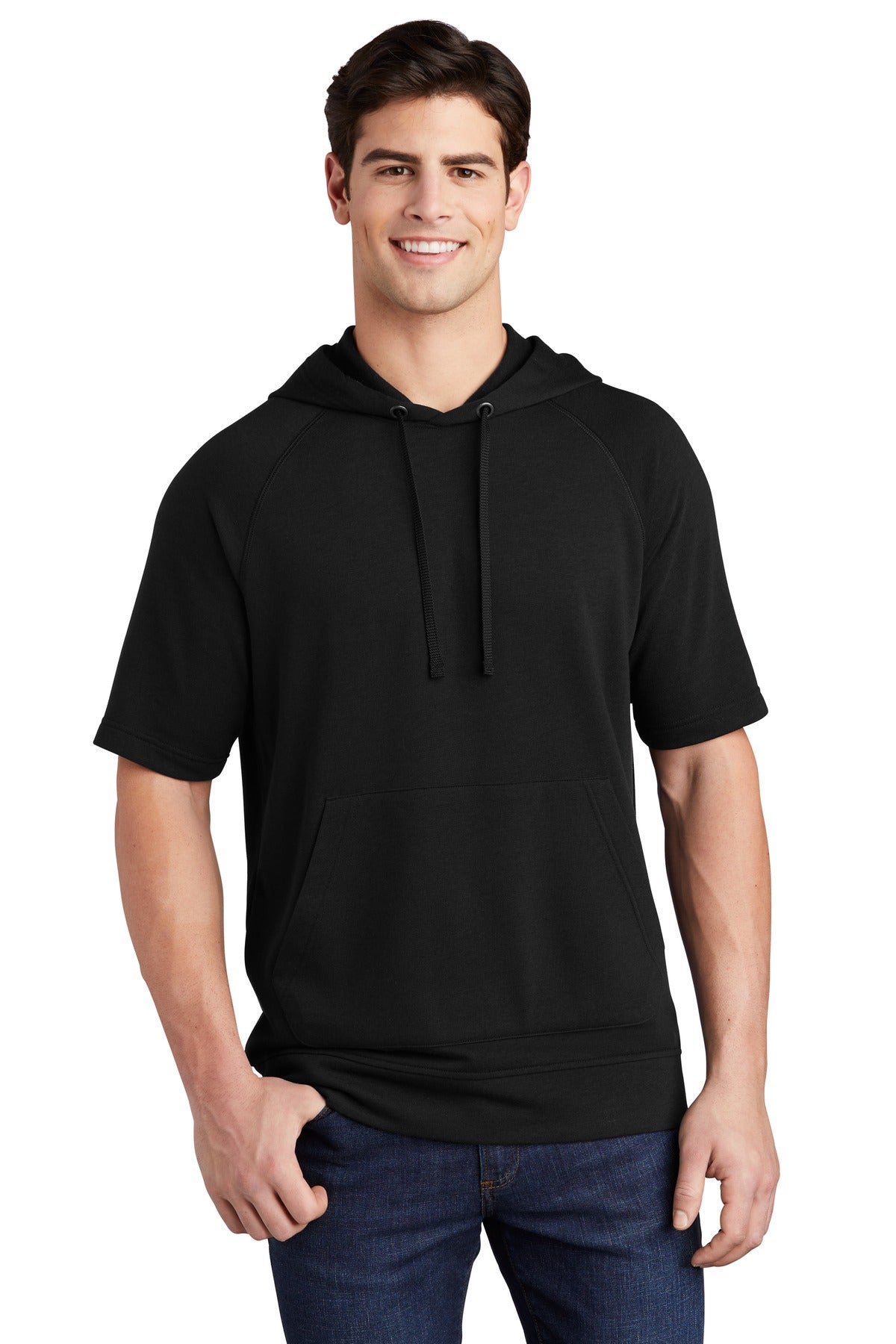 Sport-Tek Men's PosiCharge Tri-Blend Wicking Fleece Short Sleeve Hooded Pullover ST297