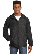 Sport-Tek Women's Heather Colorblock Raglan Hooded Wind Jacket. JST40