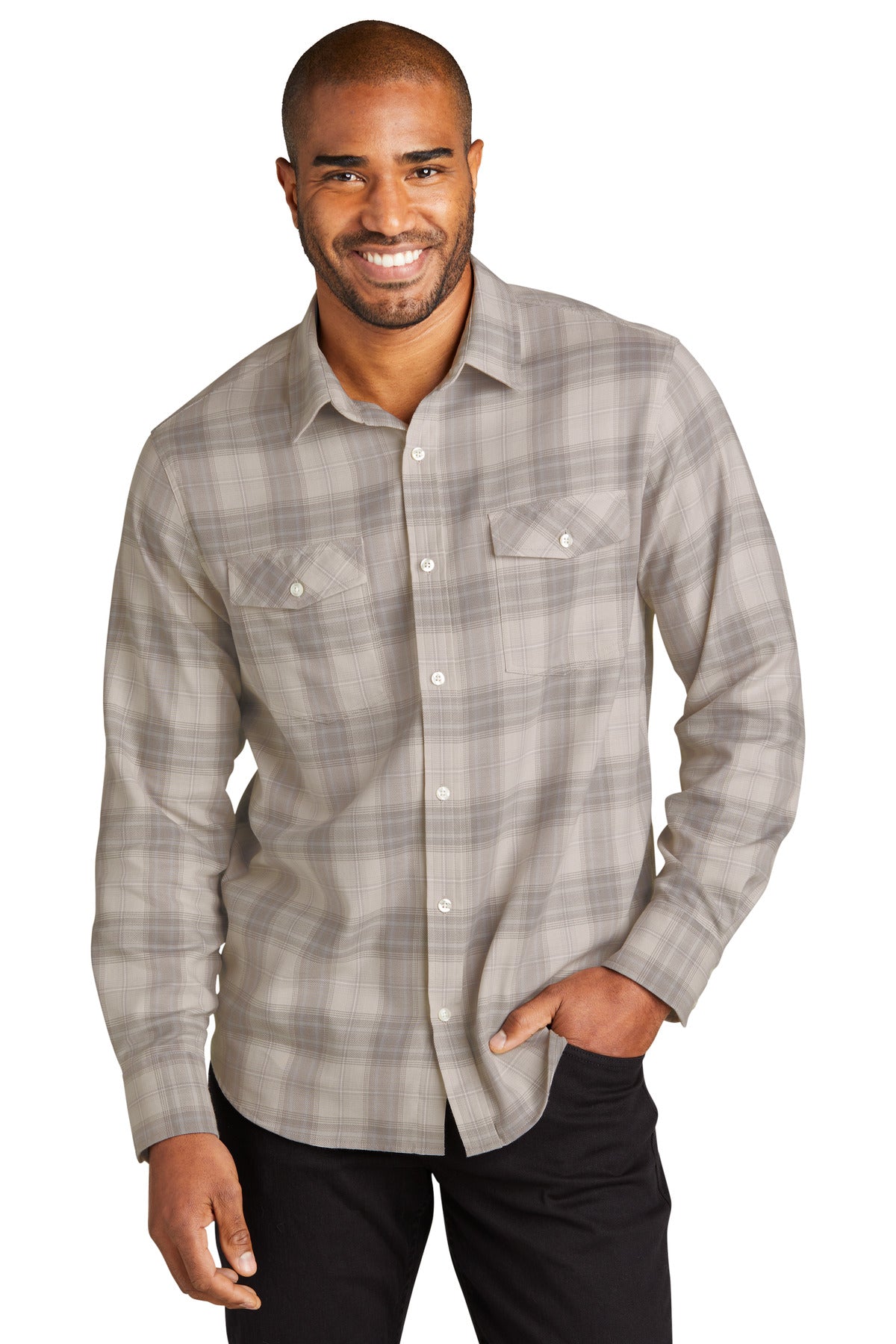 Port Authority Long Sleeve Ombre Plaid Shirt. W672 Port Authority