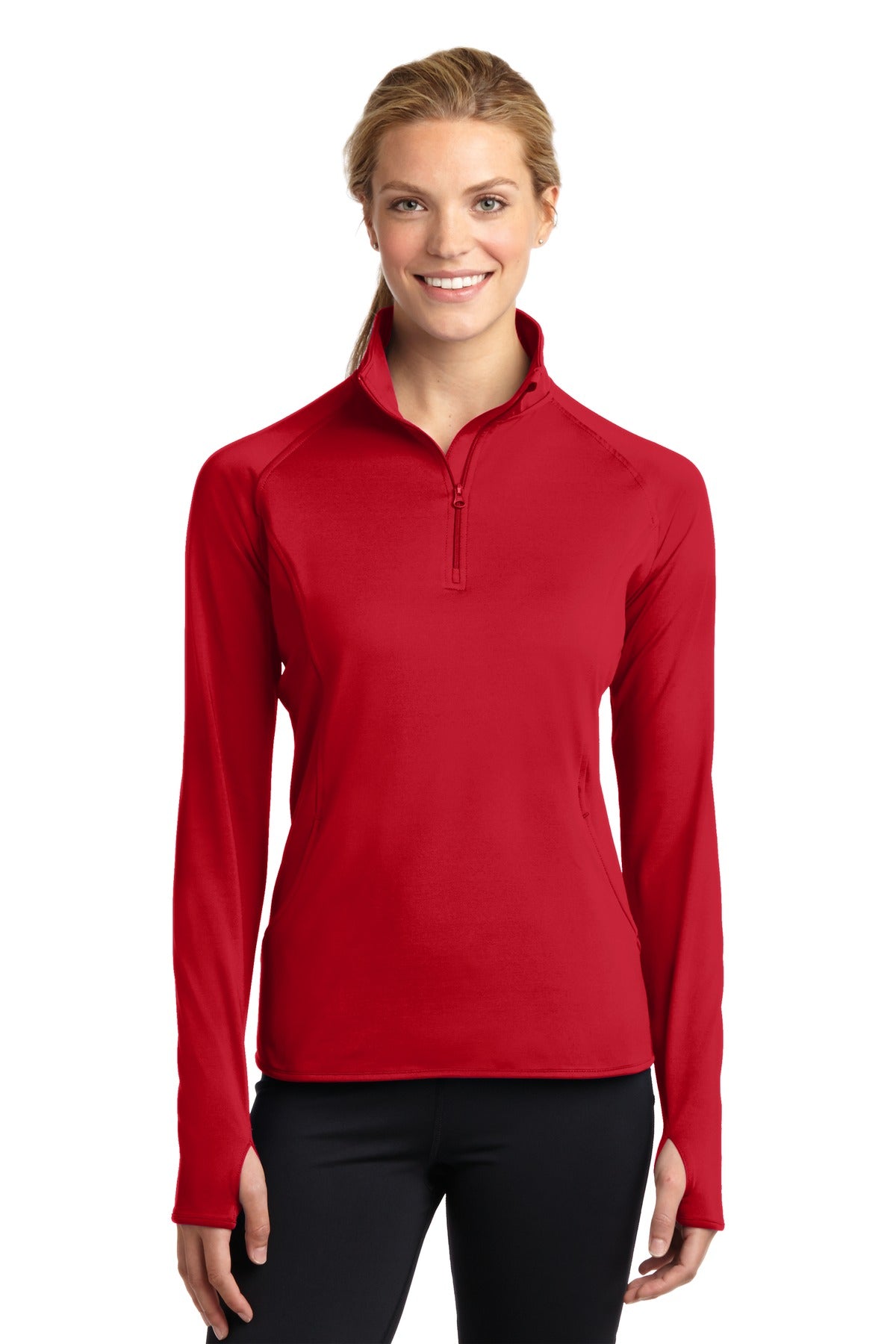 Sport-Tek Ladies Sport-Wick Stretch 1/2-Zip Pullover. LST850 1 of 2