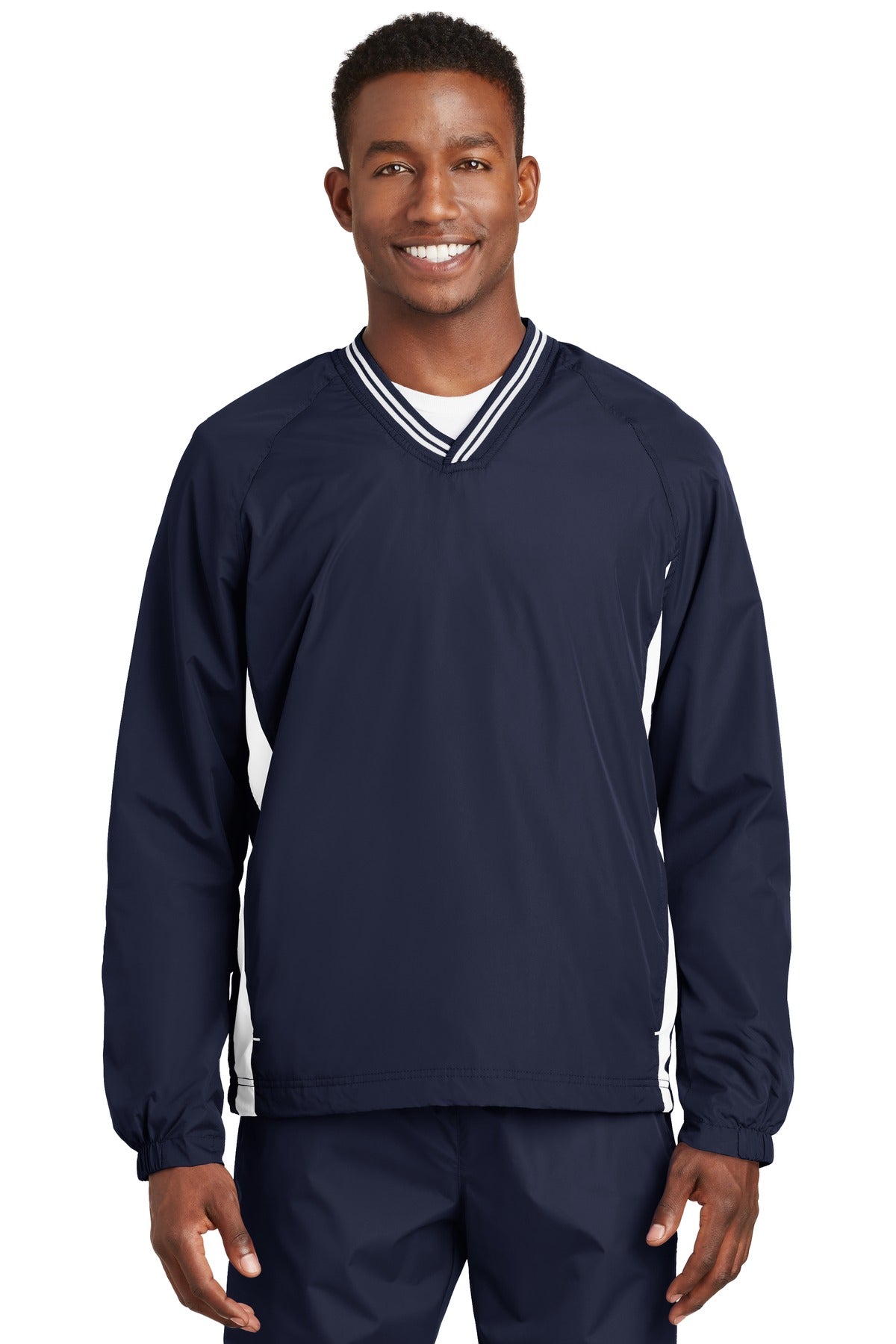 Sport-Tek Men's Tipped V-Neck Raglan Wind Shirt