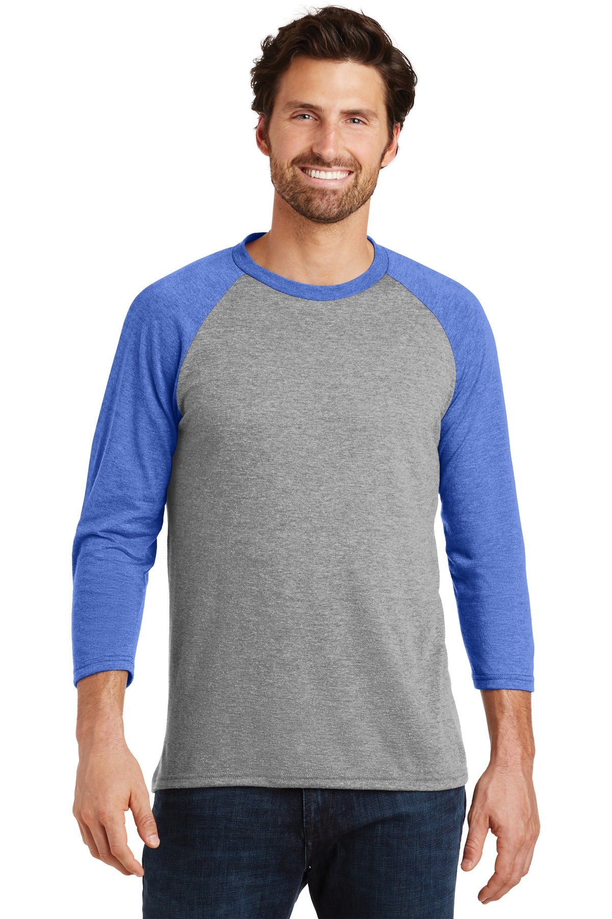 District Men's Perfect Tri 3/4-Sleeve Raglan. DM136 District