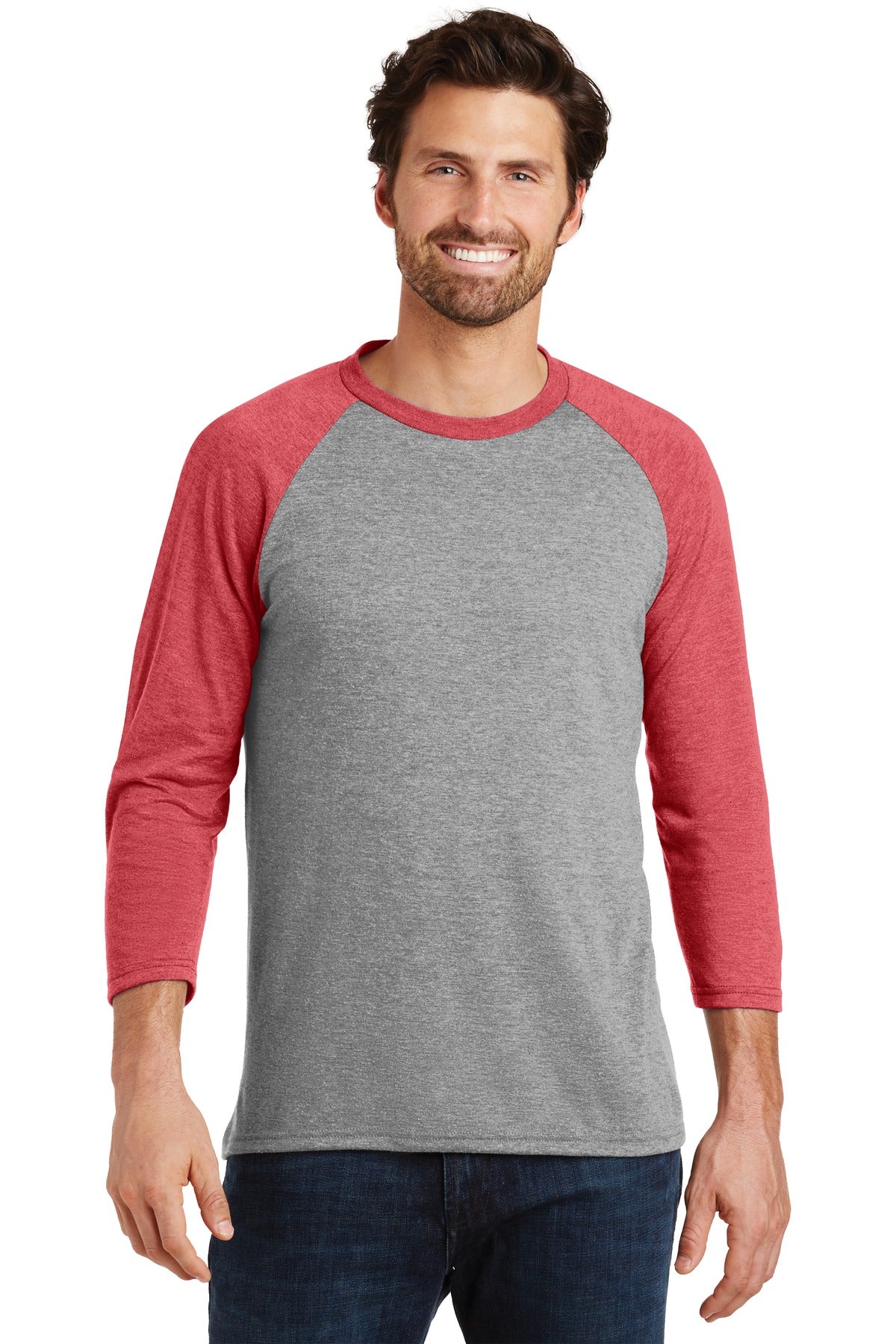 District Men's Perfect Tri 3/4-Sleeve Raglan. DM136 District