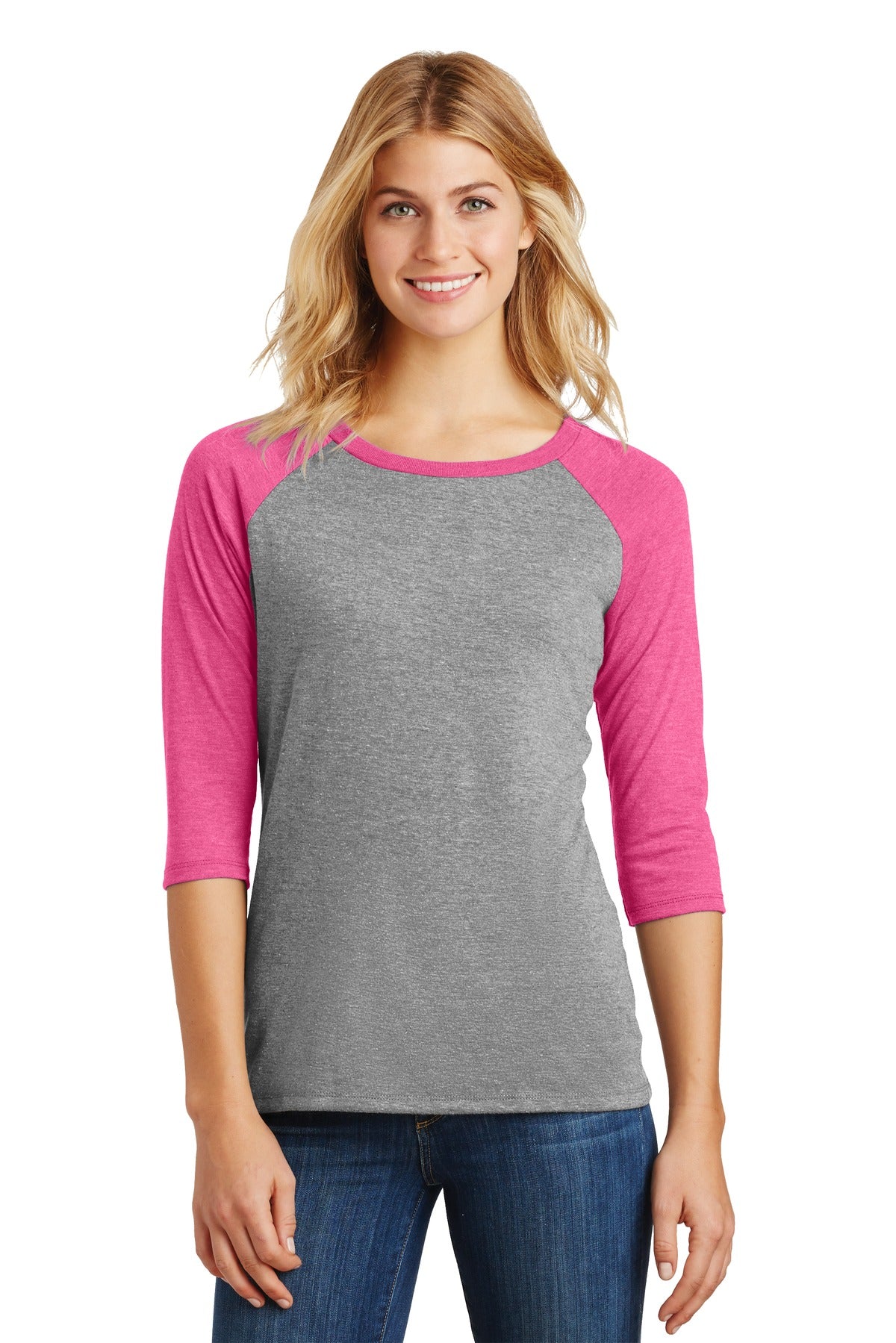 District Women's Perfect Tri 3/4-Sleeve Raglan. DM136L District