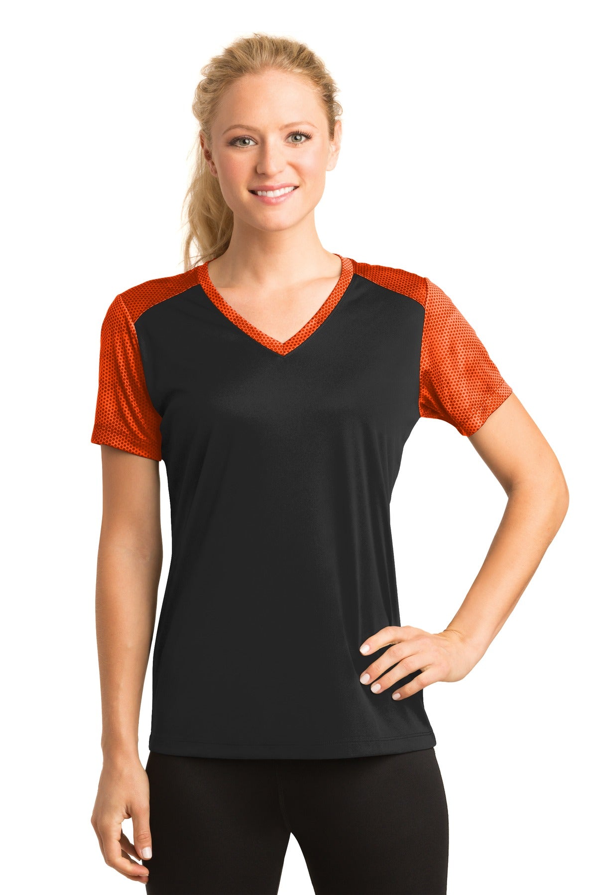 Sport-Tek Women's CamoHex Colorblock V-Neck Tee LST371