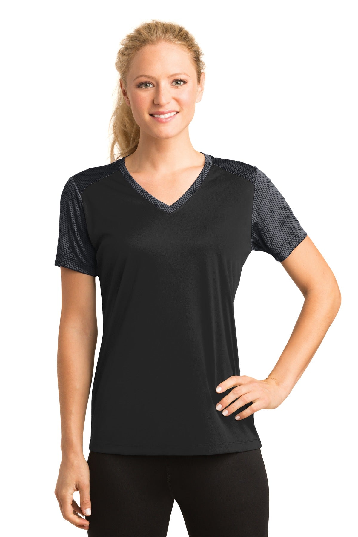 Sport-Tek Women's CamoHex Colorblock V-Neck Tee LST371