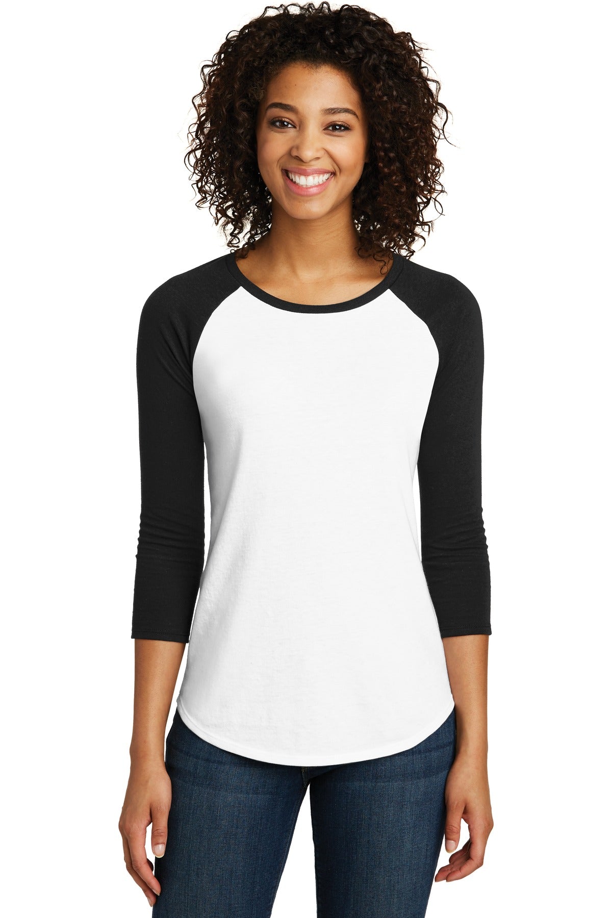 District Women's Fitted Very Important Tee 3/4-Sleeve Raglan. DT6211 District