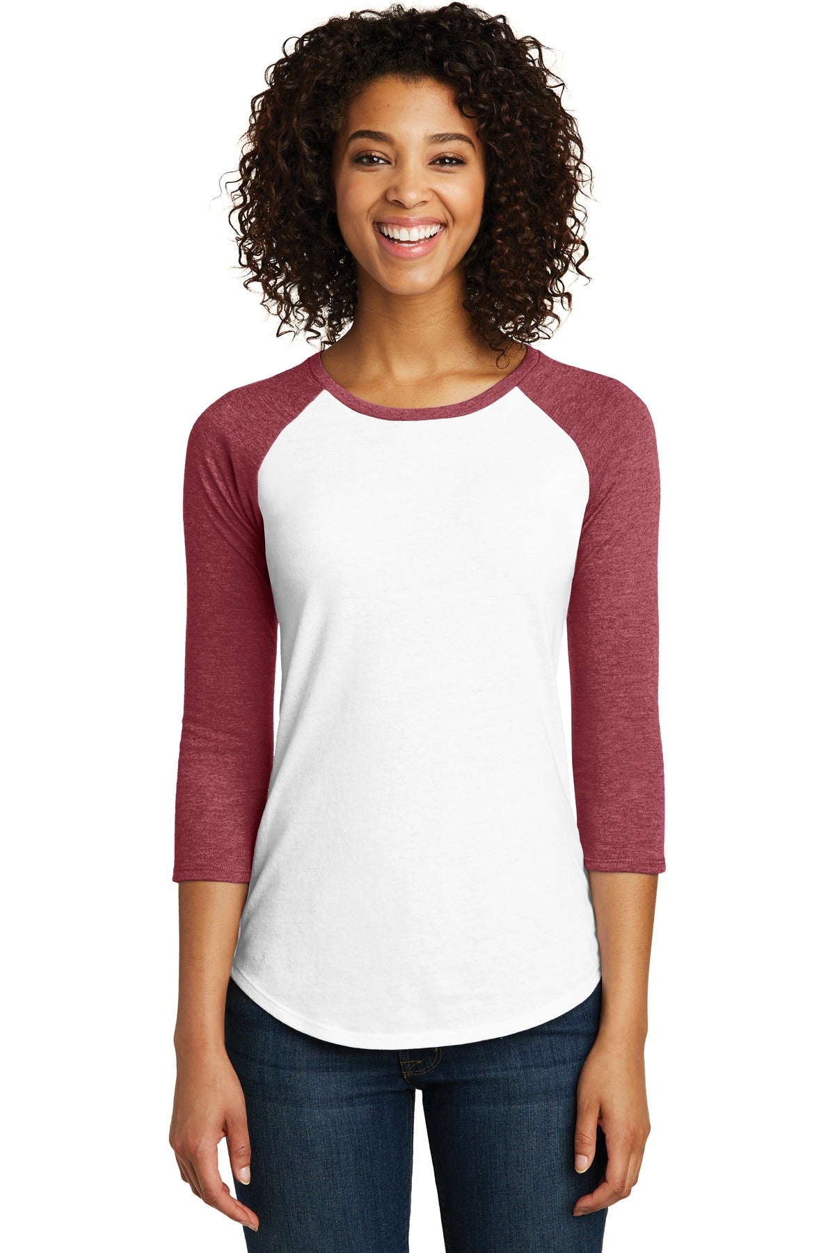 District Women's Fitted Very Important Tee 3/4-Sleeve Raglan. DT6211 District