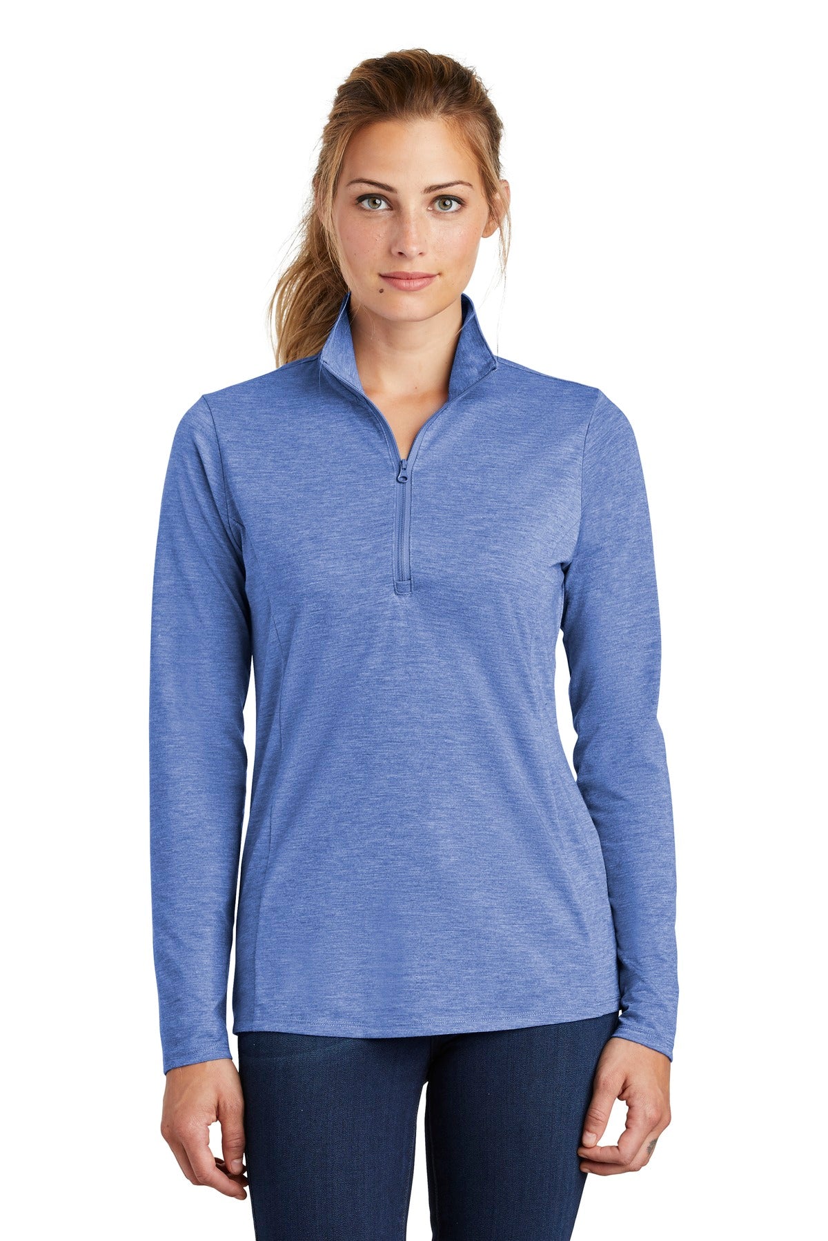 Sport-Tek Women's PosiCharge Tri-Blend Wicking 1/4-Zip Pullover. LST407