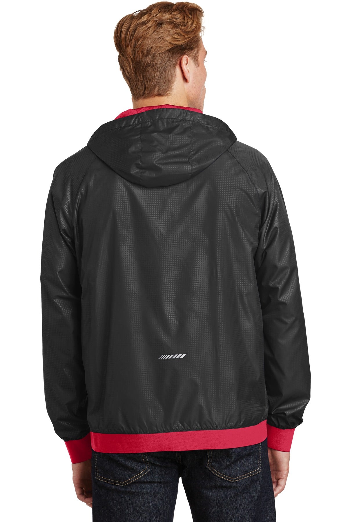 Sport-Tek Men's Embossed Hooded Wind Jacket. JST53