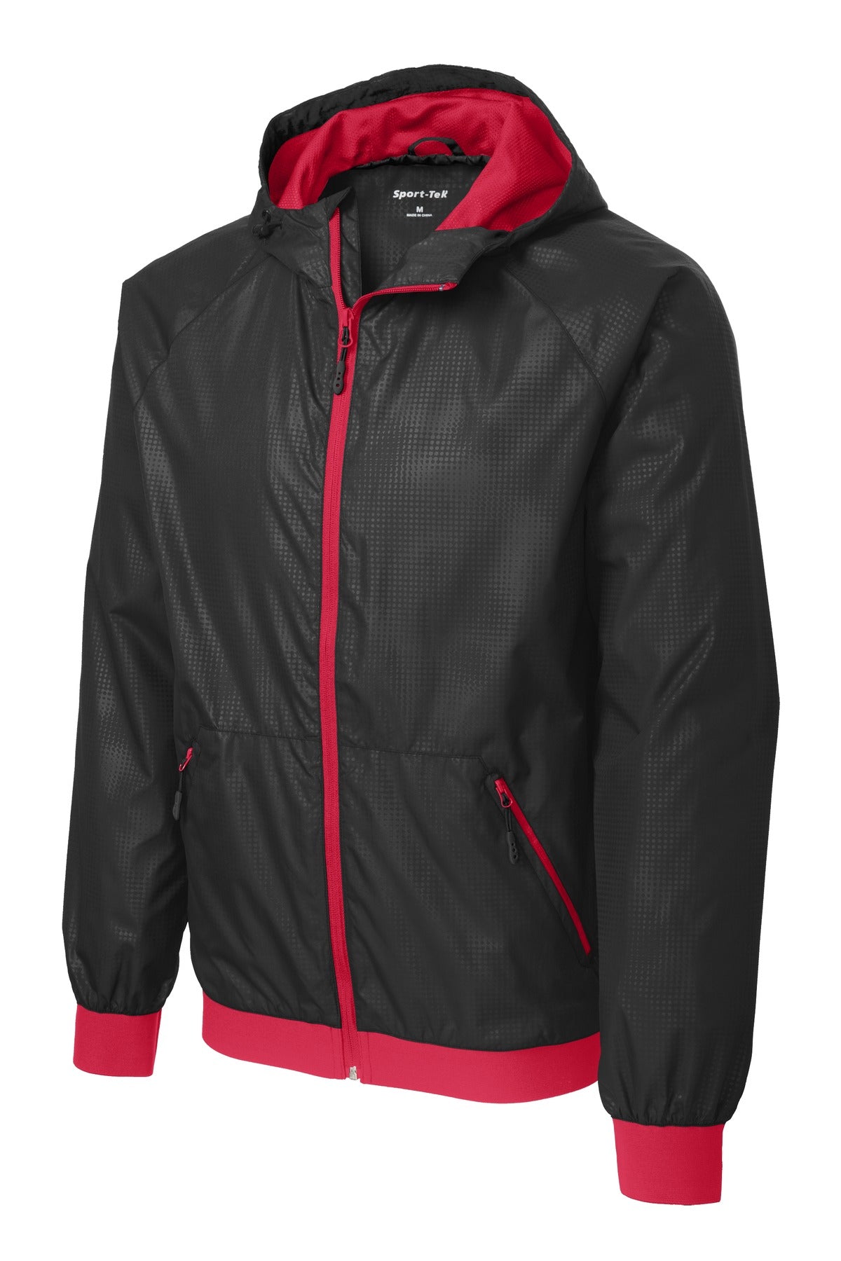 Sport-Tek Men's Embossed Hooded Wind Jacket. JST53