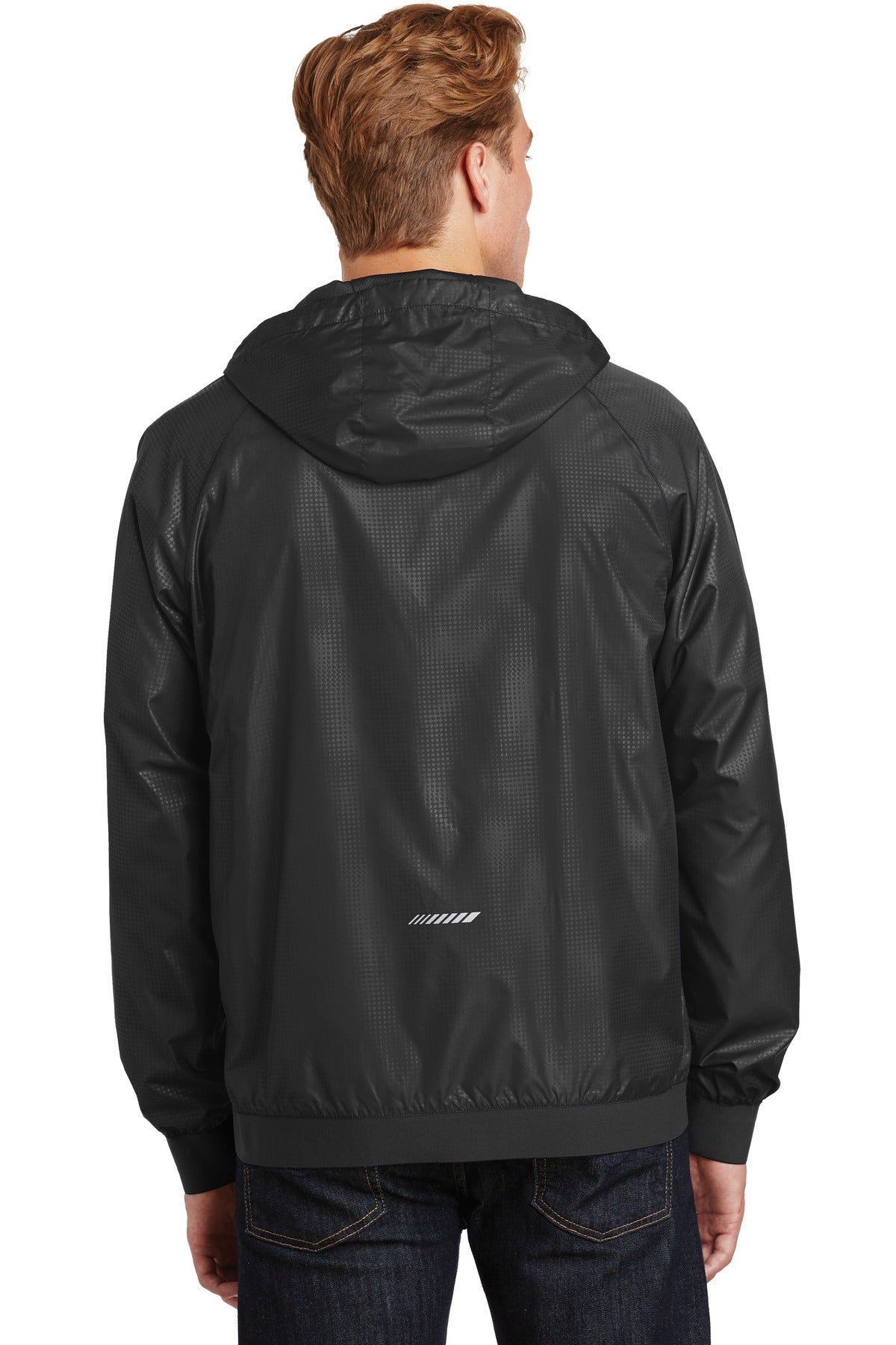 Sport-Tek Men's Embossed Hooded Wind Jacket. JST53