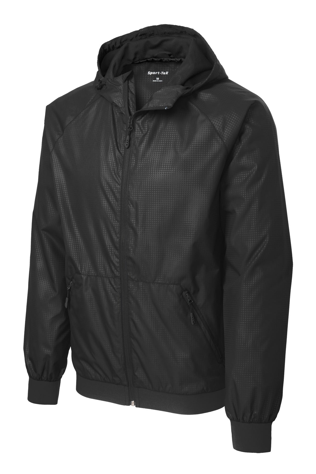 Sport-Tek Men's Embossed Hooded Wind Jacket. JST53