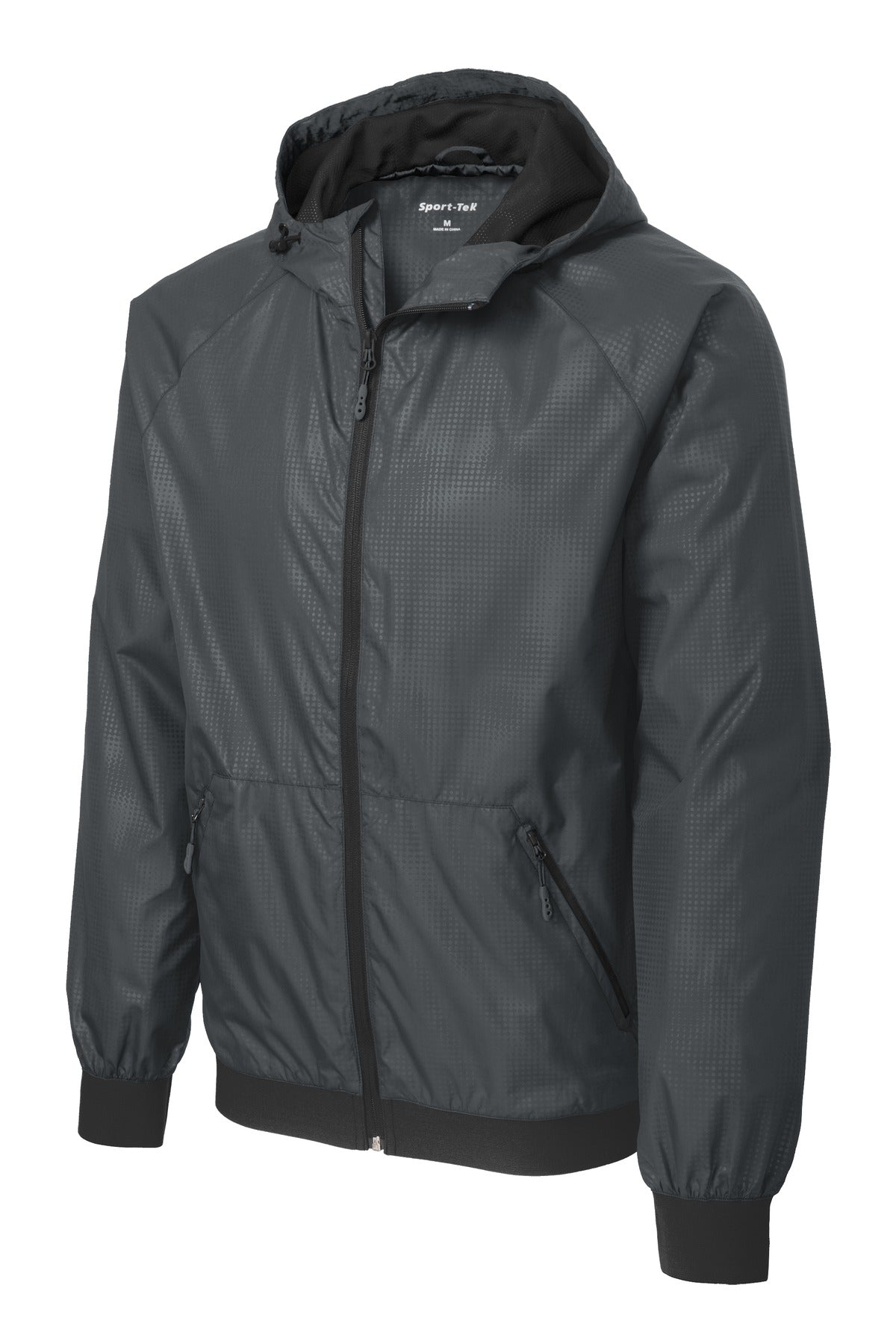 Sport-Tek Men's Embossed Hooded Wind Jacket. JST53