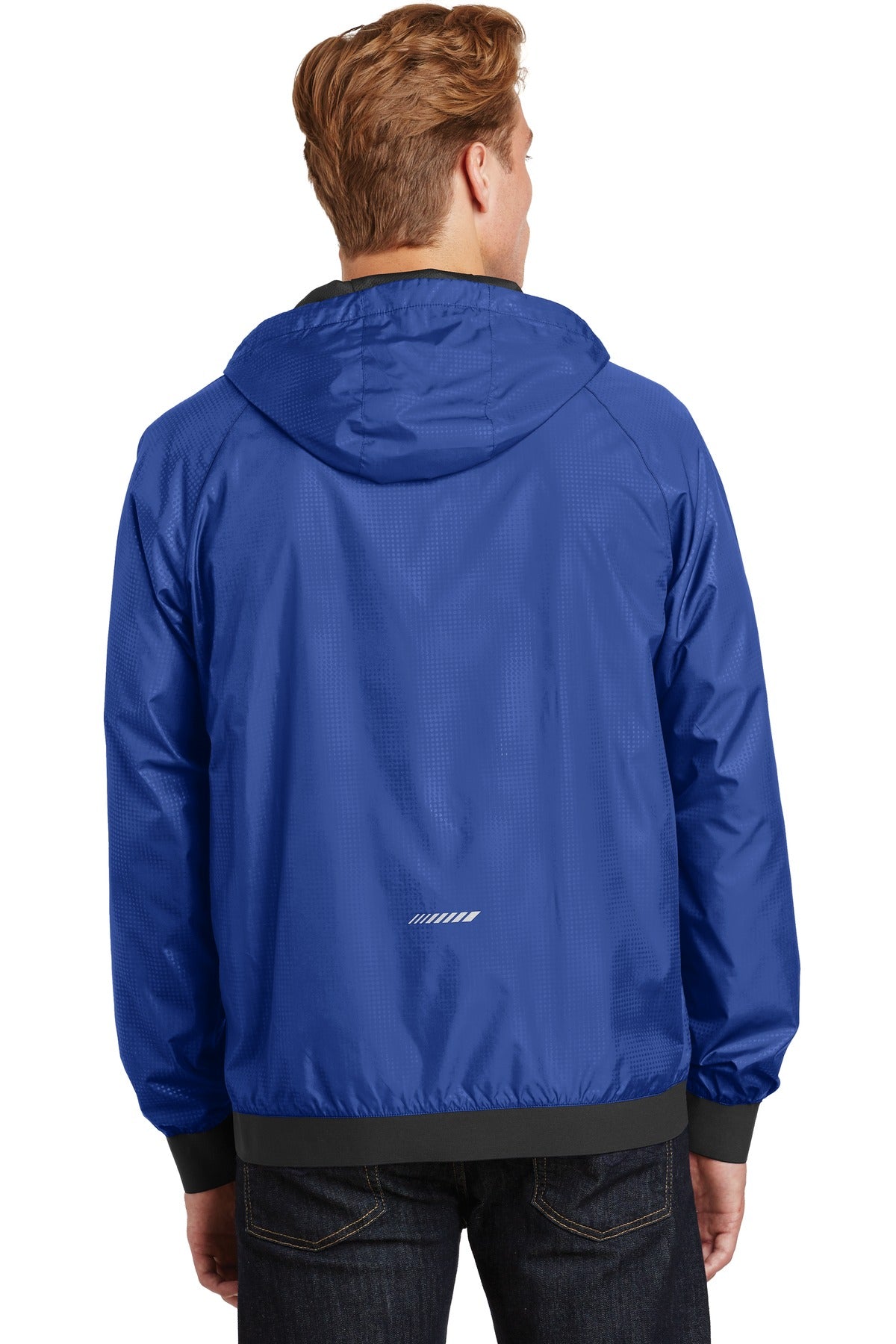 Sport-Tek Men's Embossed Hooded Wind Jacket. JST53
