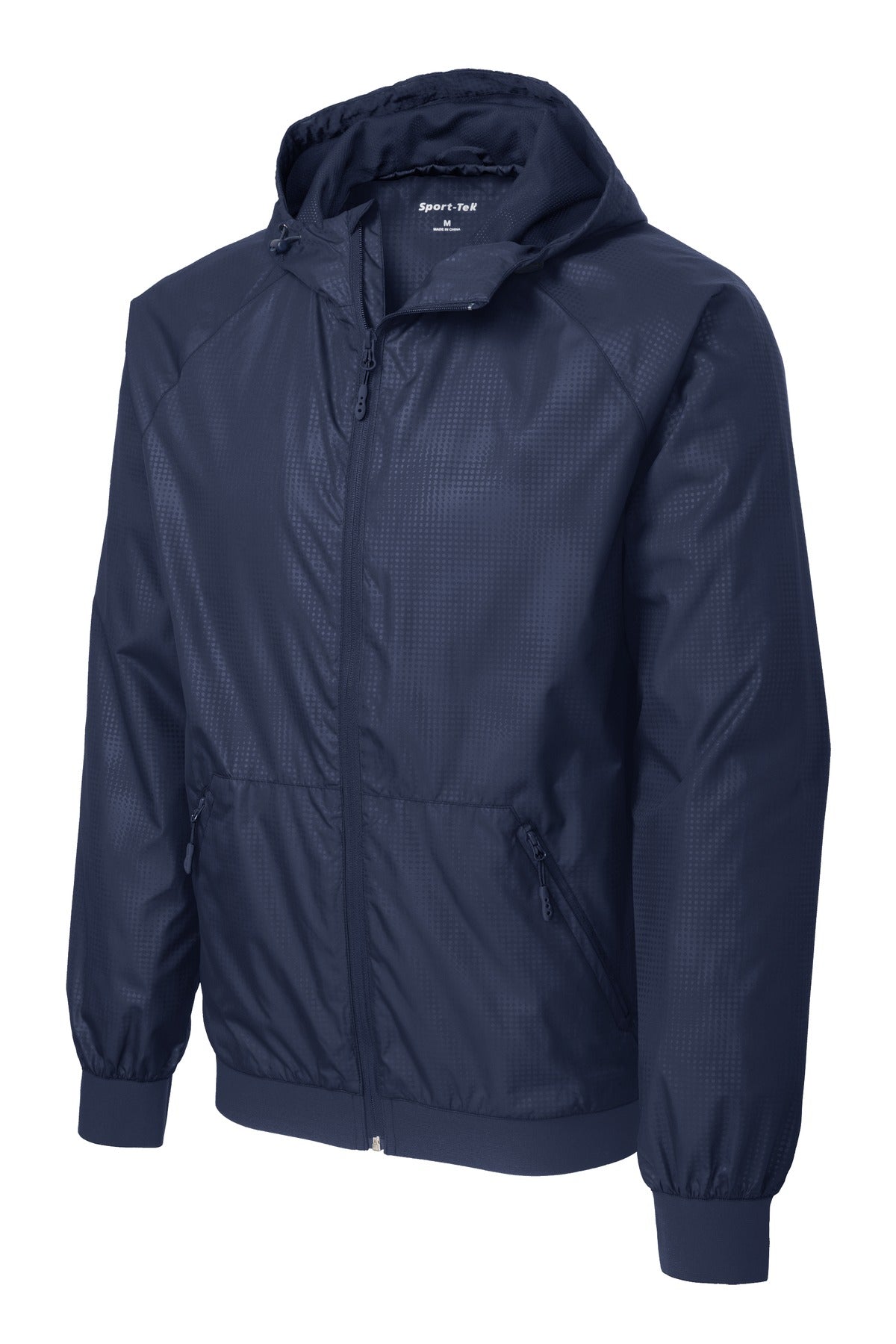 Sport-Tek Men's Embossed Hooded Wind Jacket. JST53