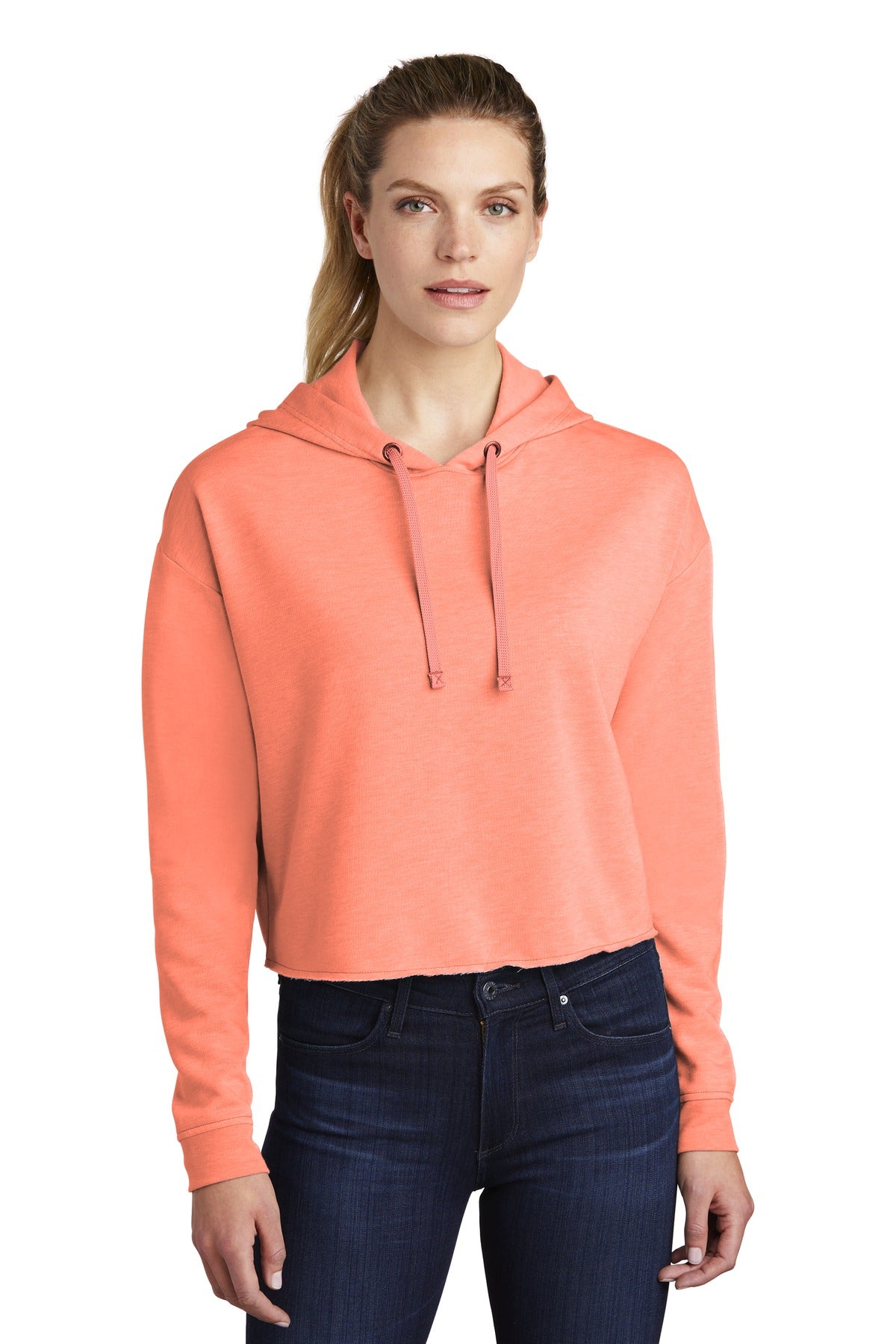 Sport-Tek Women's PosiCharge Tri-Blend Wicking Fleece Crop Hooded Pullover LST298