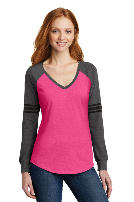 District Women's Game Long Sleeve V-Neck Tee. DM477 District