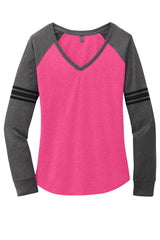 District Women's Game Long Sleeve V-Neck Tee. DM477 District