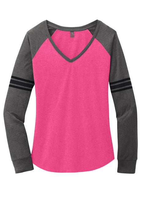 District Women's Game Long Sleeve V-Neck Tee. DM477 District