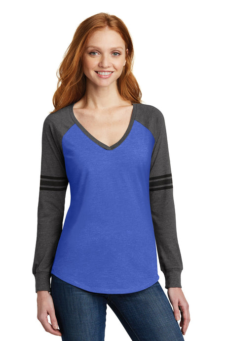 District Women's Game Long Sleeve V-Neck Tee. DM477 District