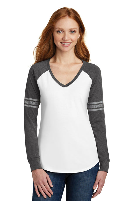 District Women's Game Long Sleeve V-Neck Tee. DM477 District
