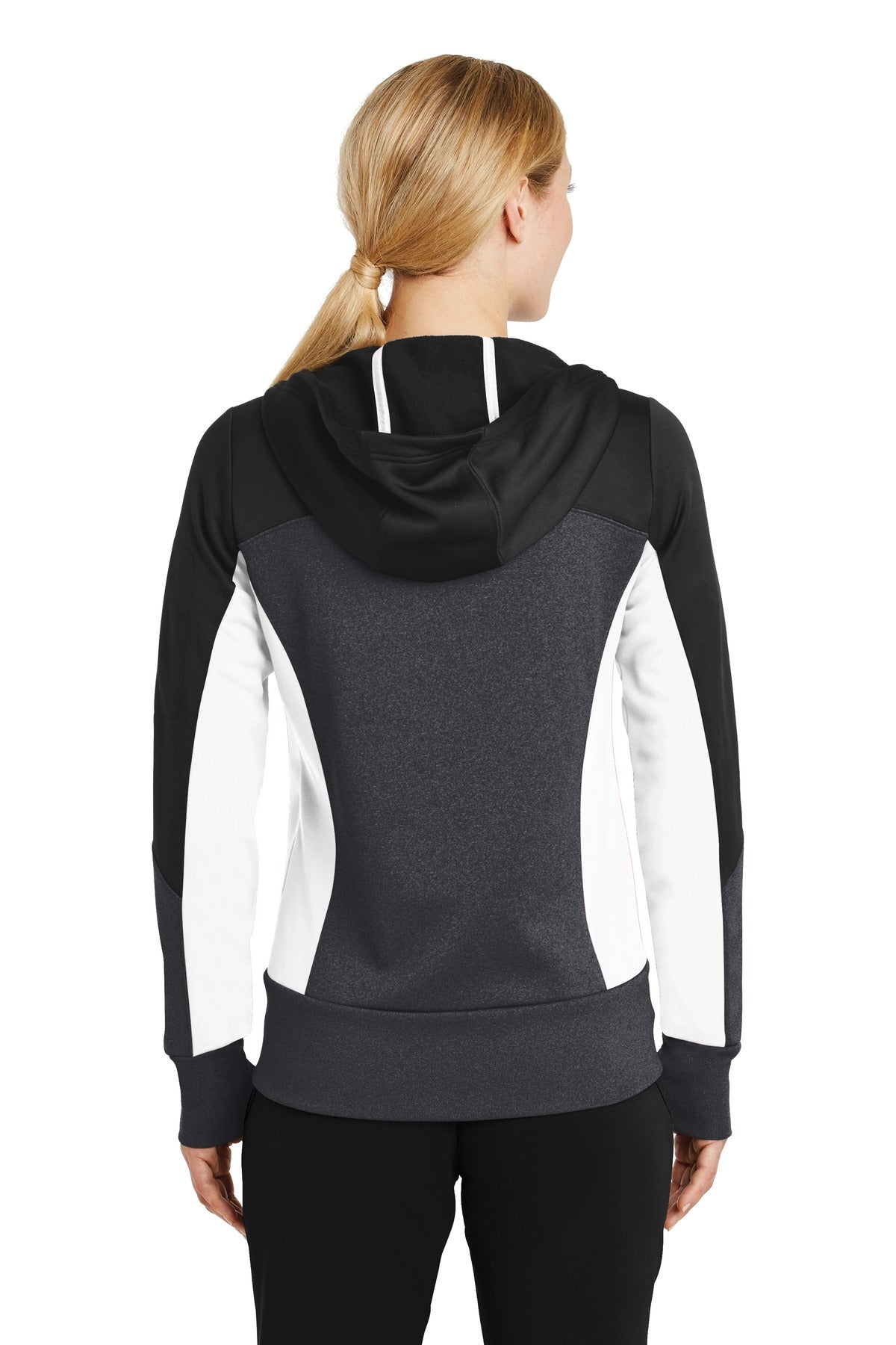 Sport-Tek Women's Tech Fleece Colorblock Full-Zip Hooded Jacket. LST245