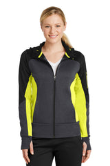 Sport-Tek Women's Tech Fleece Colorblock Full-Zip Hooded Jacket. LST245