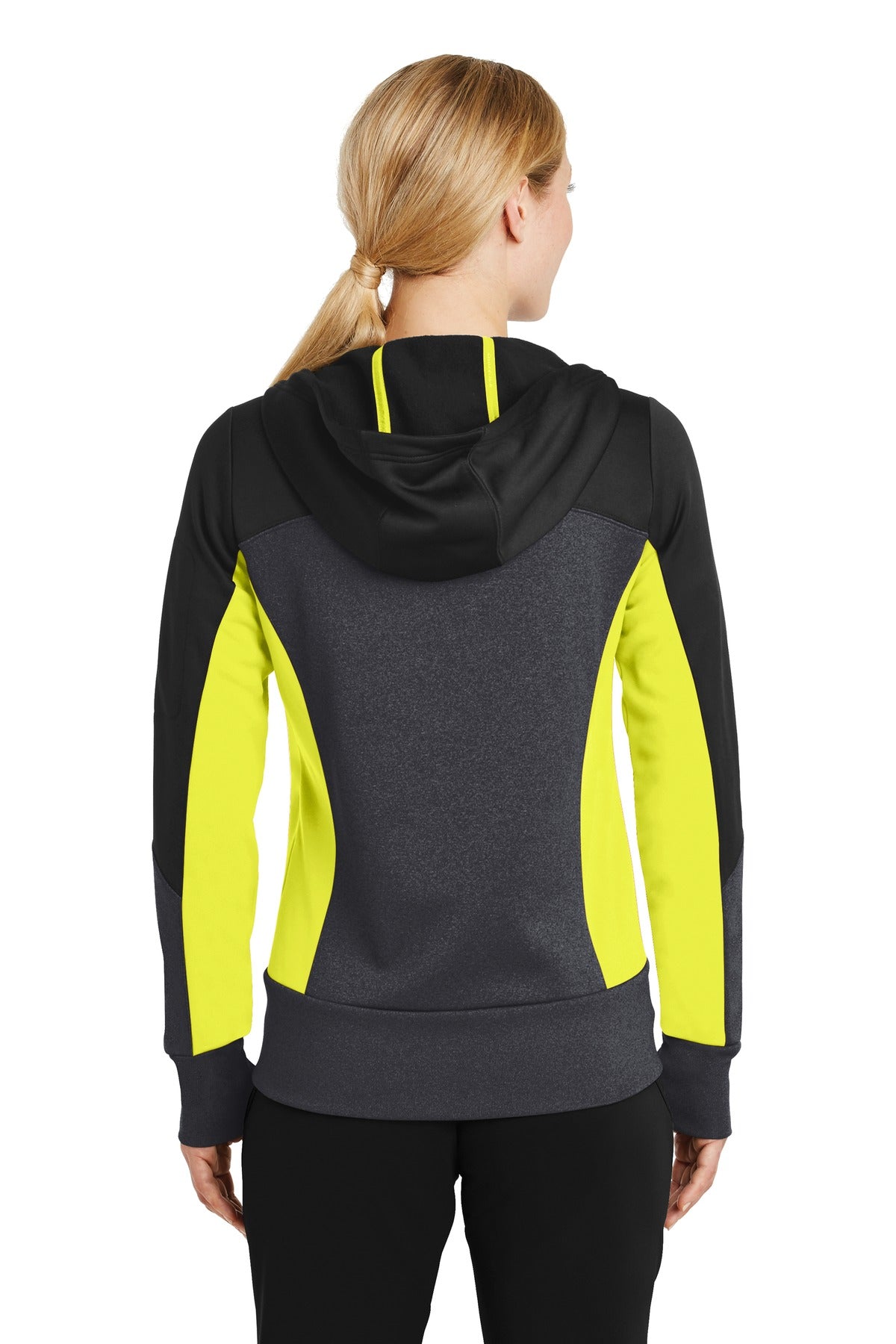 Sport-Tek Women's Tech Fleece Colorblock Full-Zip Hooded Jacket. LST245