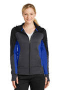 Sport-Tek Women's Tech Fleece Colorblock Full-Zip Hooded Jacket. LST245