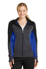 Sport-Tek Women's Tech Fleece Colorblock Full-Zip Hooded Jacket. LST245
