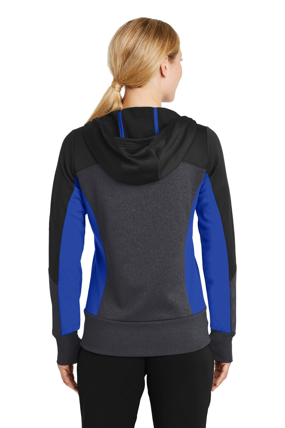 Sport-Tek Women's Tech Fleece Colorblock Full-Zip Hooded Jacket. LST245