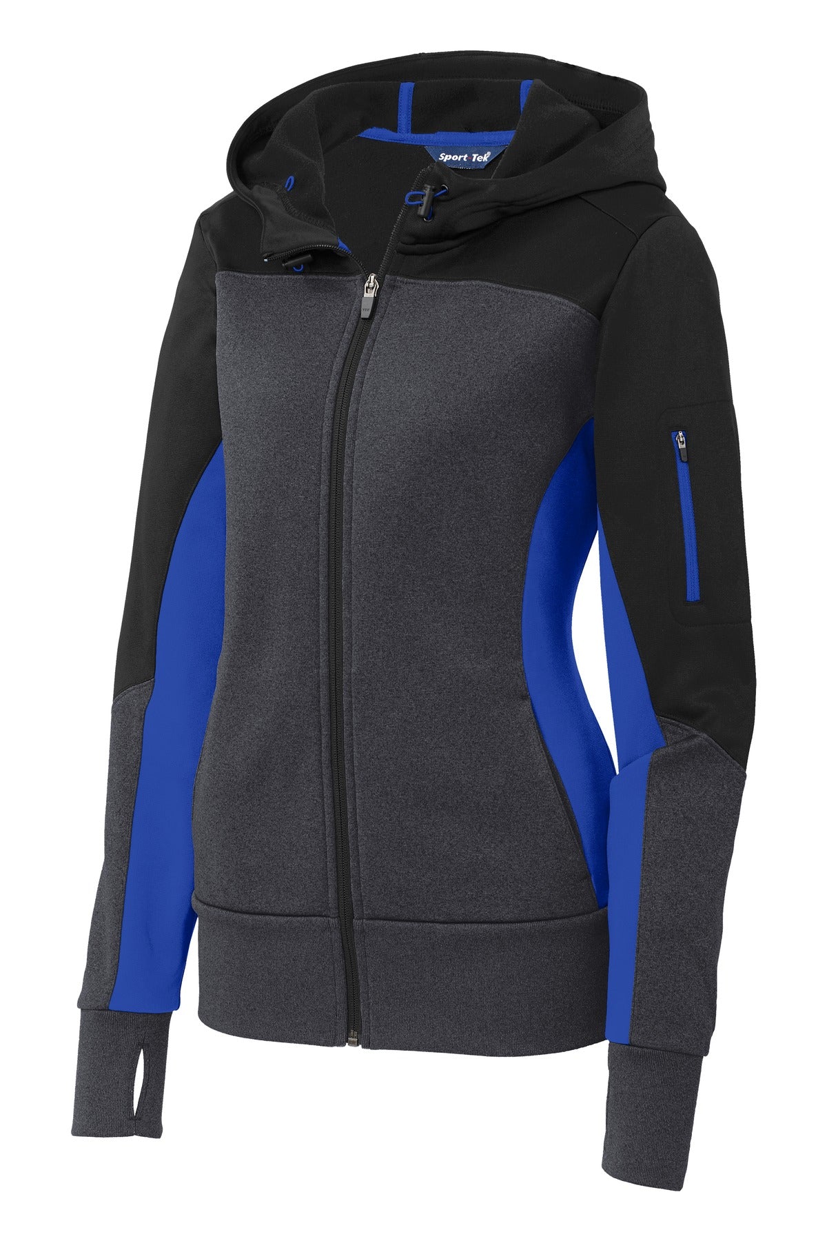 Sport-Tek Women's Tech Fleece Colorblock Full-Zip Hooded Jacket. LST245