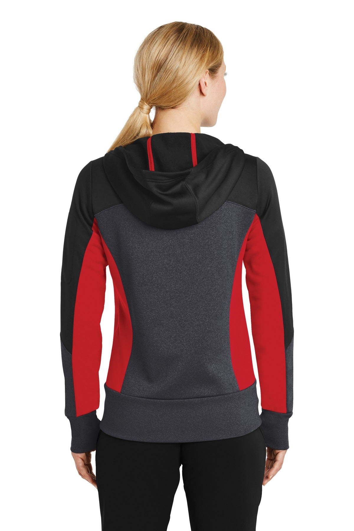 Sport-Tek Women's Tech Fleece Colorblock Full-Zip Hooded Jacket. LST245