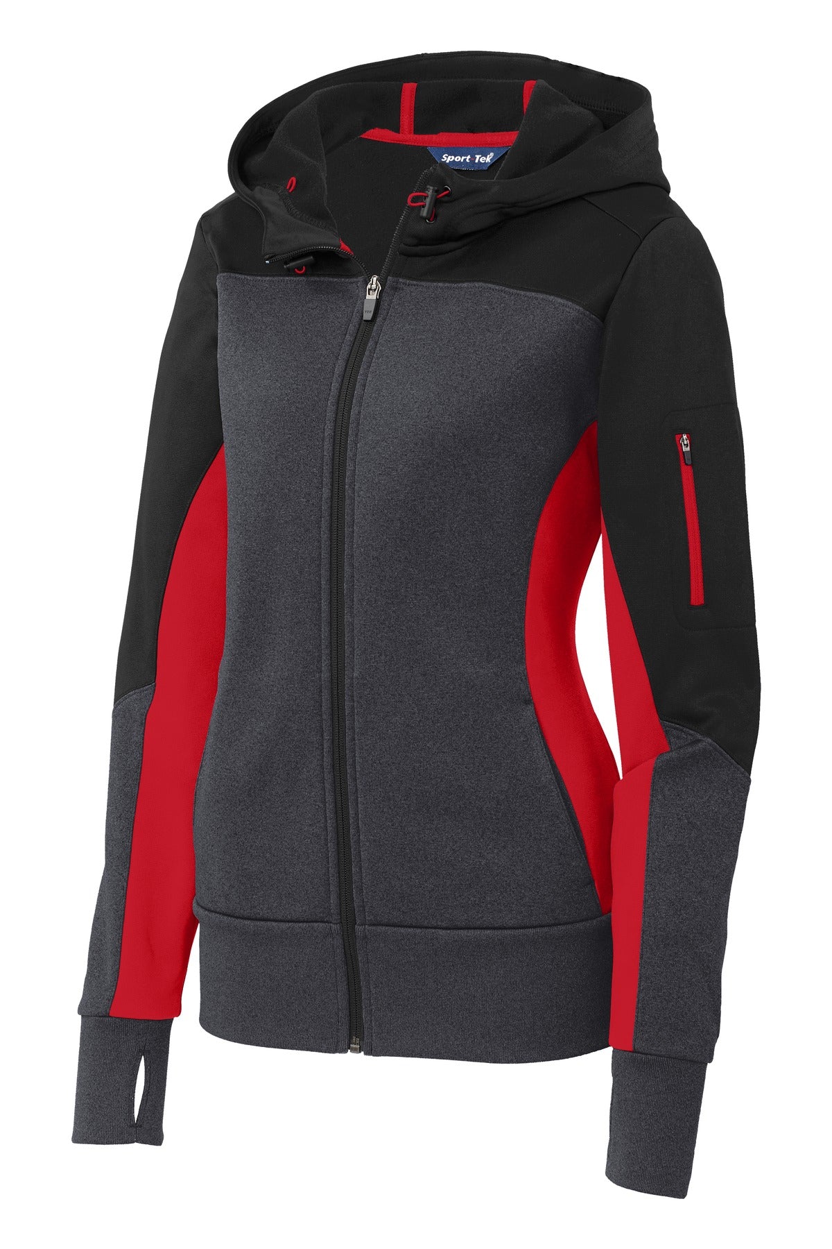 Sport-Tek Women's Tech Fleece Colorblock Full-Zip Hooded Jacket. LST245