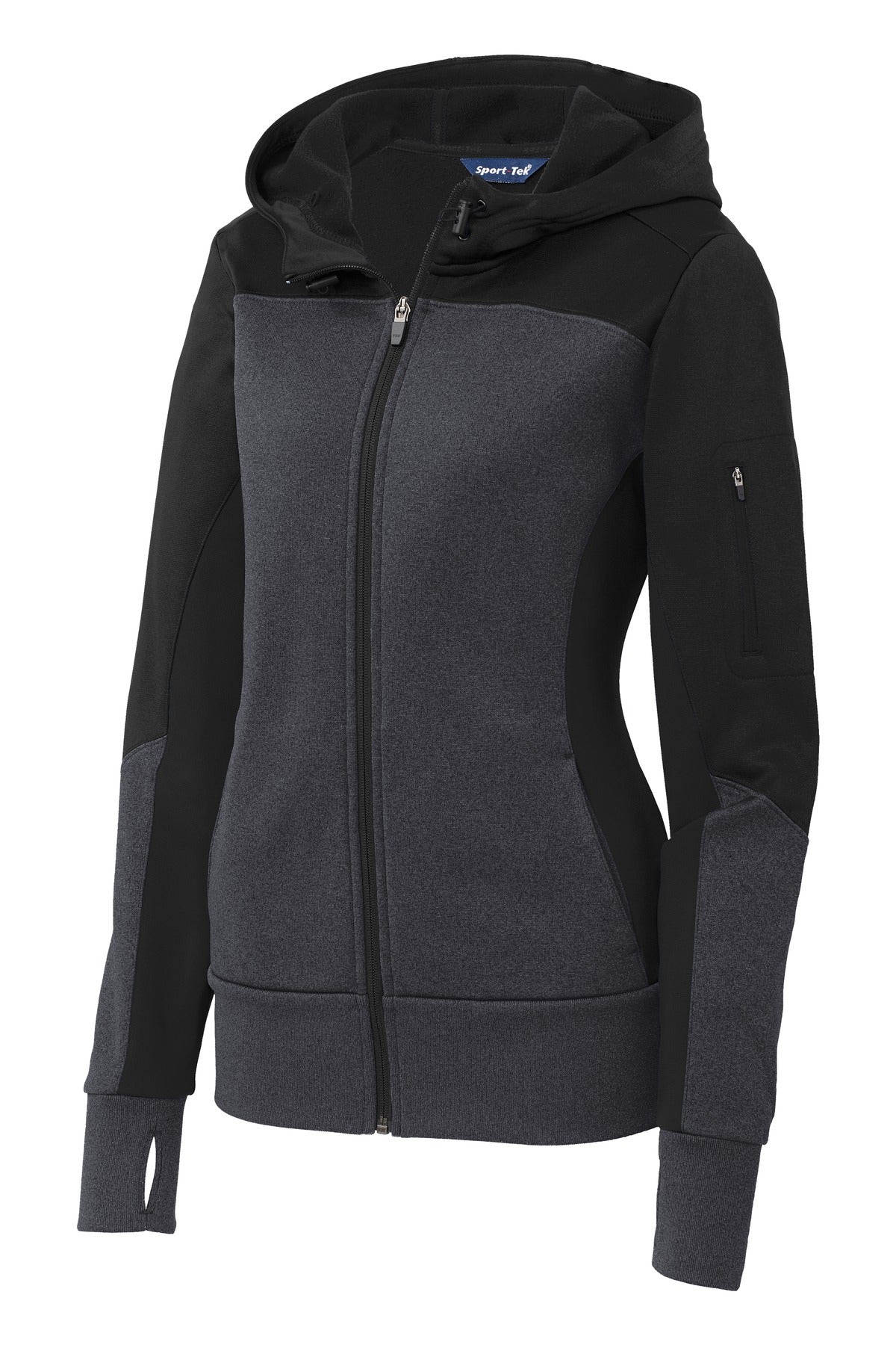 Sport-Tek Women's Tech Fleece Colorblock Full-Zip Hooded Jacket. LST245