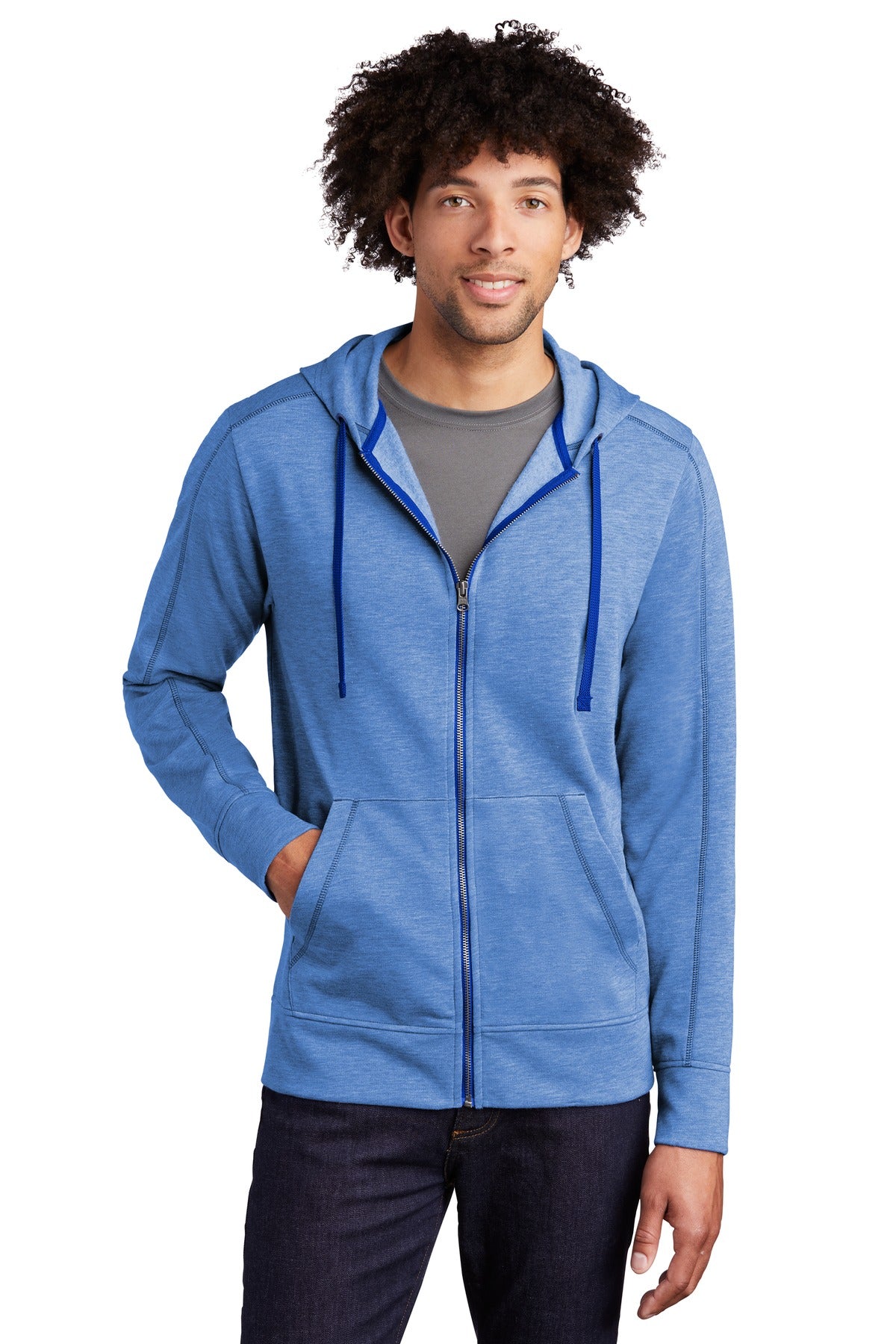 Sport-Tek Women's PosiCharge Tri-Blend Wicking Fleece Full-Zip Hooded Jacket. ST293