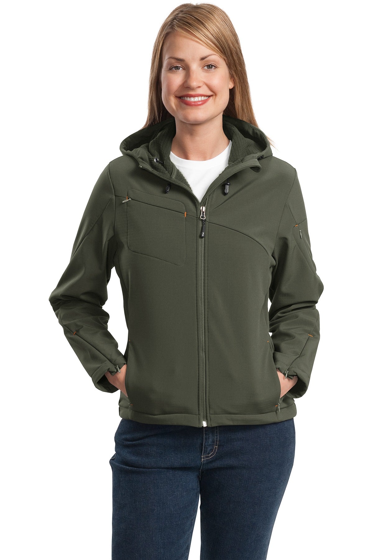 Port Authority Women's Textured Hooded Soft Shell Jacket. L706