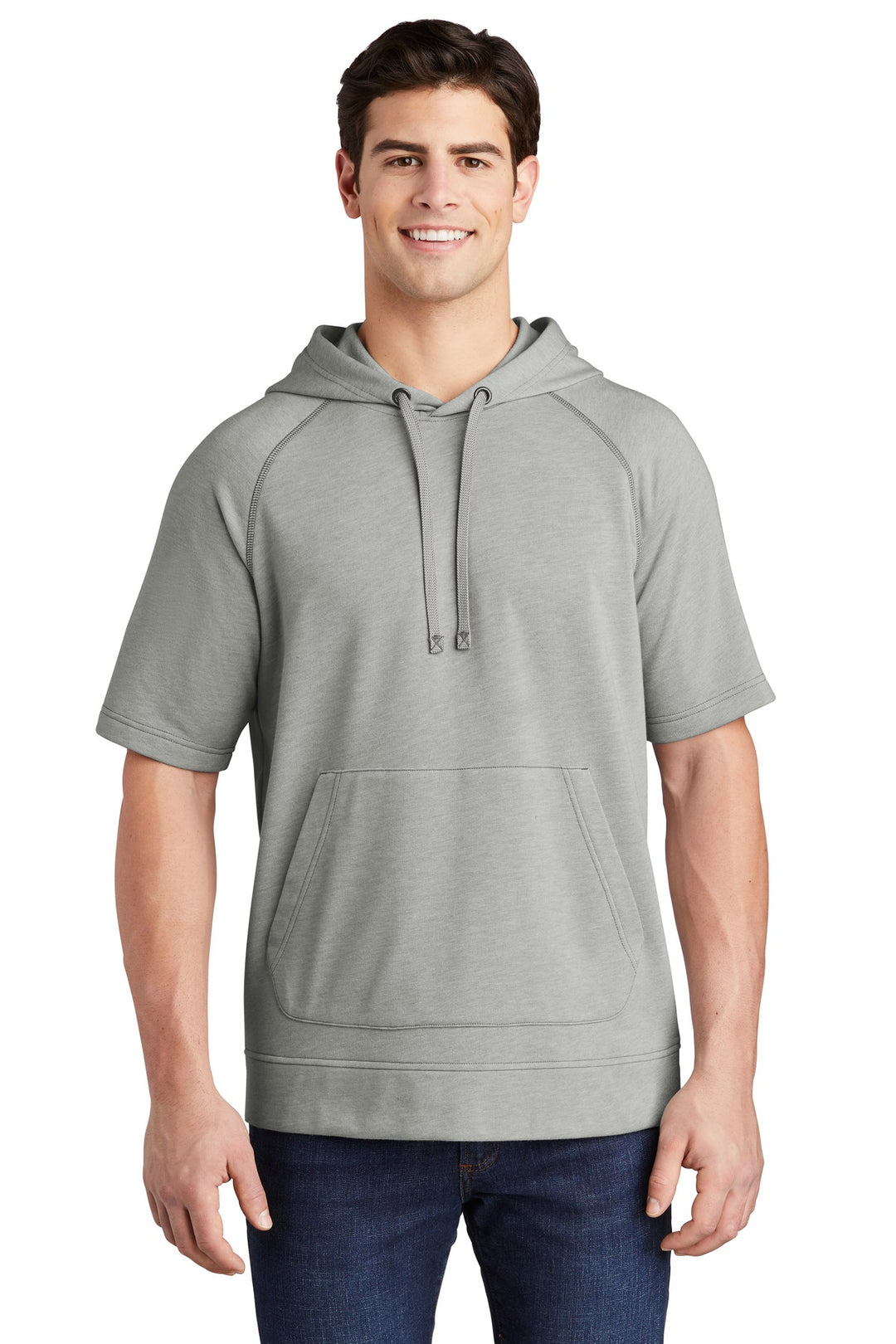 Sport-Tek Men's PosiCharge Tri-Blend Wicking Fleece Short Sleeve Hooded Pullover ST297