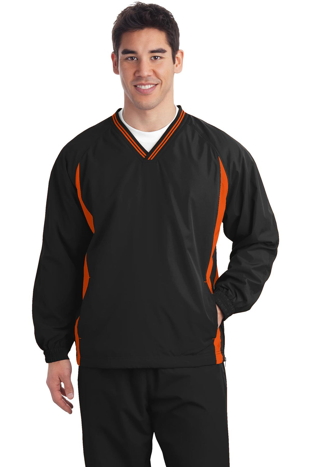 Sport-Tek Tall Tipped V-Neck Raglan Wind Shirt. TJST62