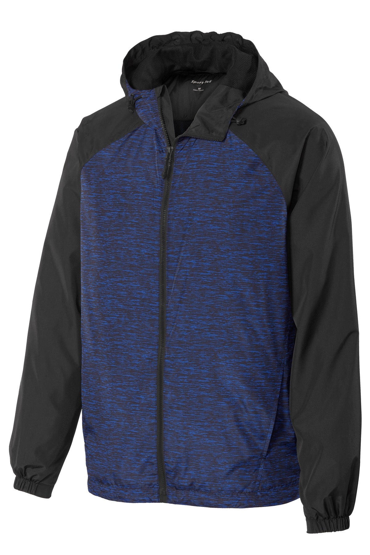 Sport-Tek Women's Heather Colorblock Raglan Hooded Wind Jacket. JST40